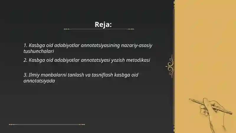 Kasbga oid adabiyotlar annotatsiyasi 2