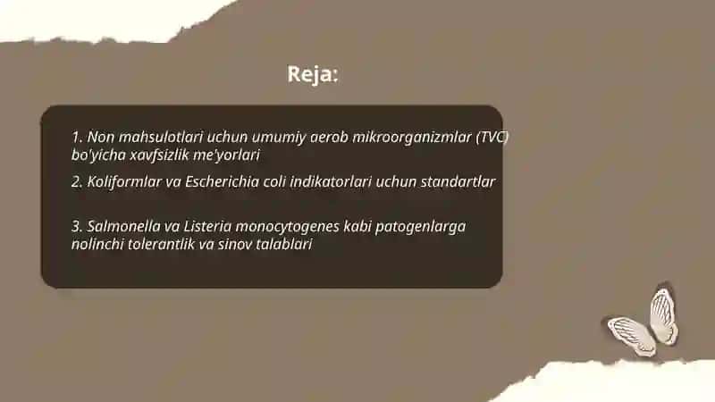 Non mahsulotlariga tegishli standartlarda xavfsizlik ko'rsatkichlarini aniqlash 2