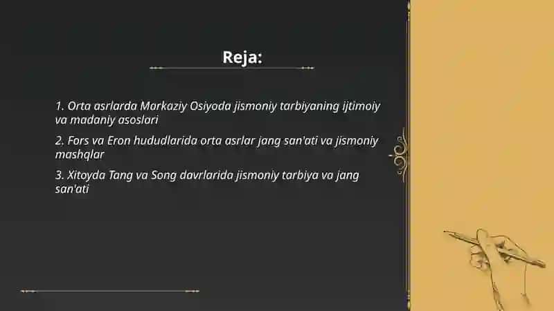 Orta asirlarda, osiyo amerika va afrika mamlakatlarida jismoni tarbiya 2