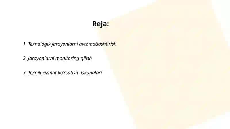 Texnologik jarayonlarni boshqarishga asosiy tushunchalar 2