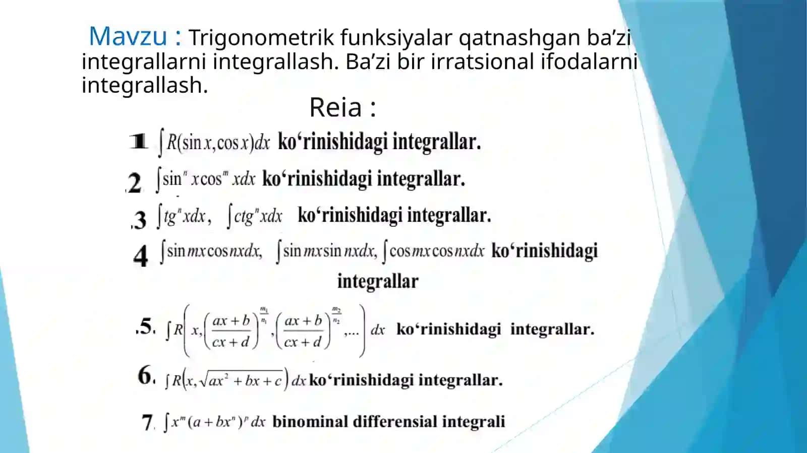 Trigonometrik funksiyalar integrallari 2