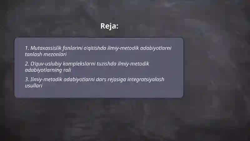 Mutaxassislik fanlarining o'qitishda Ilmiy metodik adabiyotlardan foydalanish 2