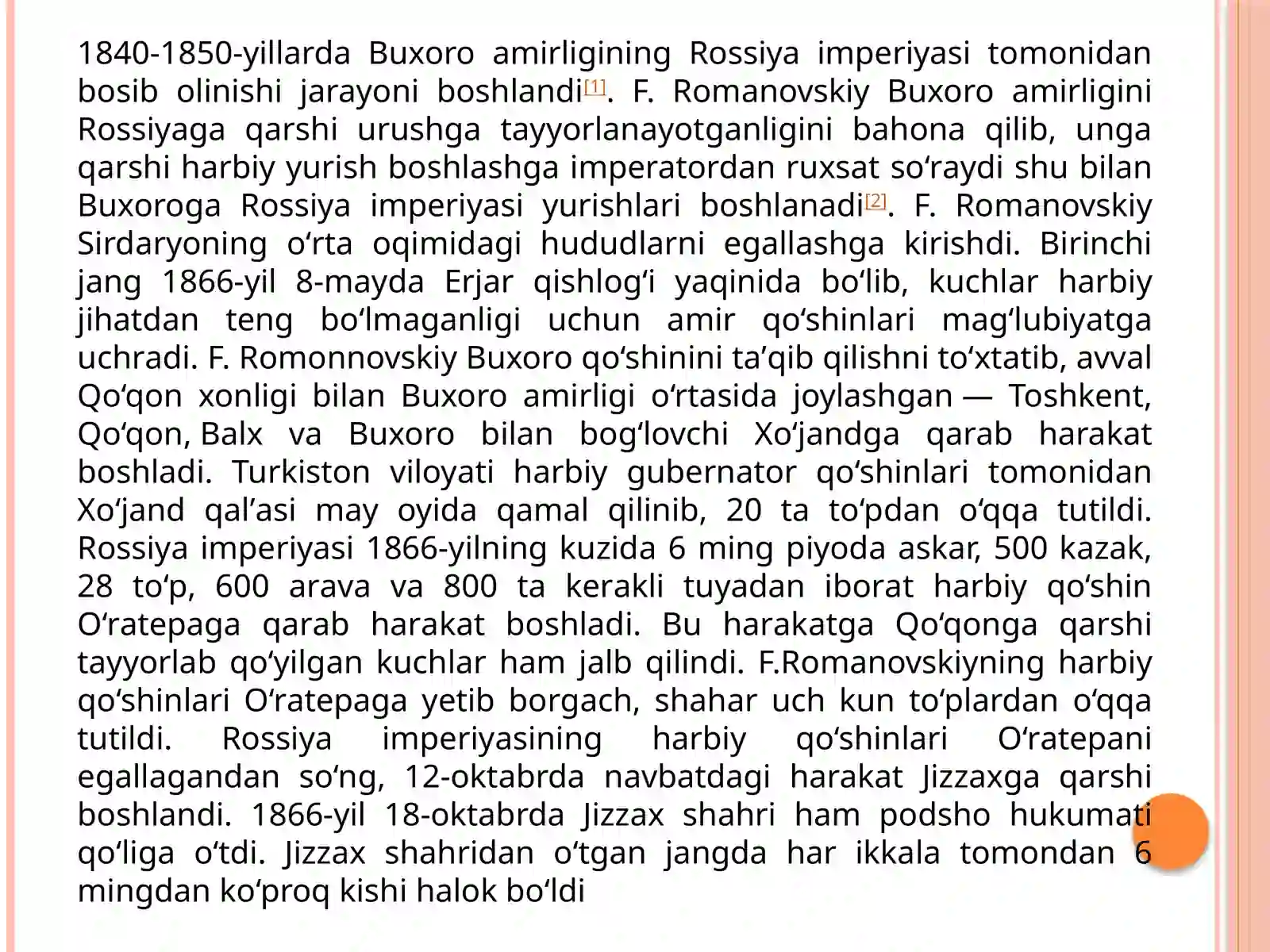 Rossiya imperiyasi tomonidan Buxoro amirligining bosib olinishi. Rossiya imperiyasi tomonidan Xiva xonligining bosib olinishi. Rossiya imperiyasining Turkistondagi ma’muriy boshqaruv tizimi va mustamlakachilik siyosati 2