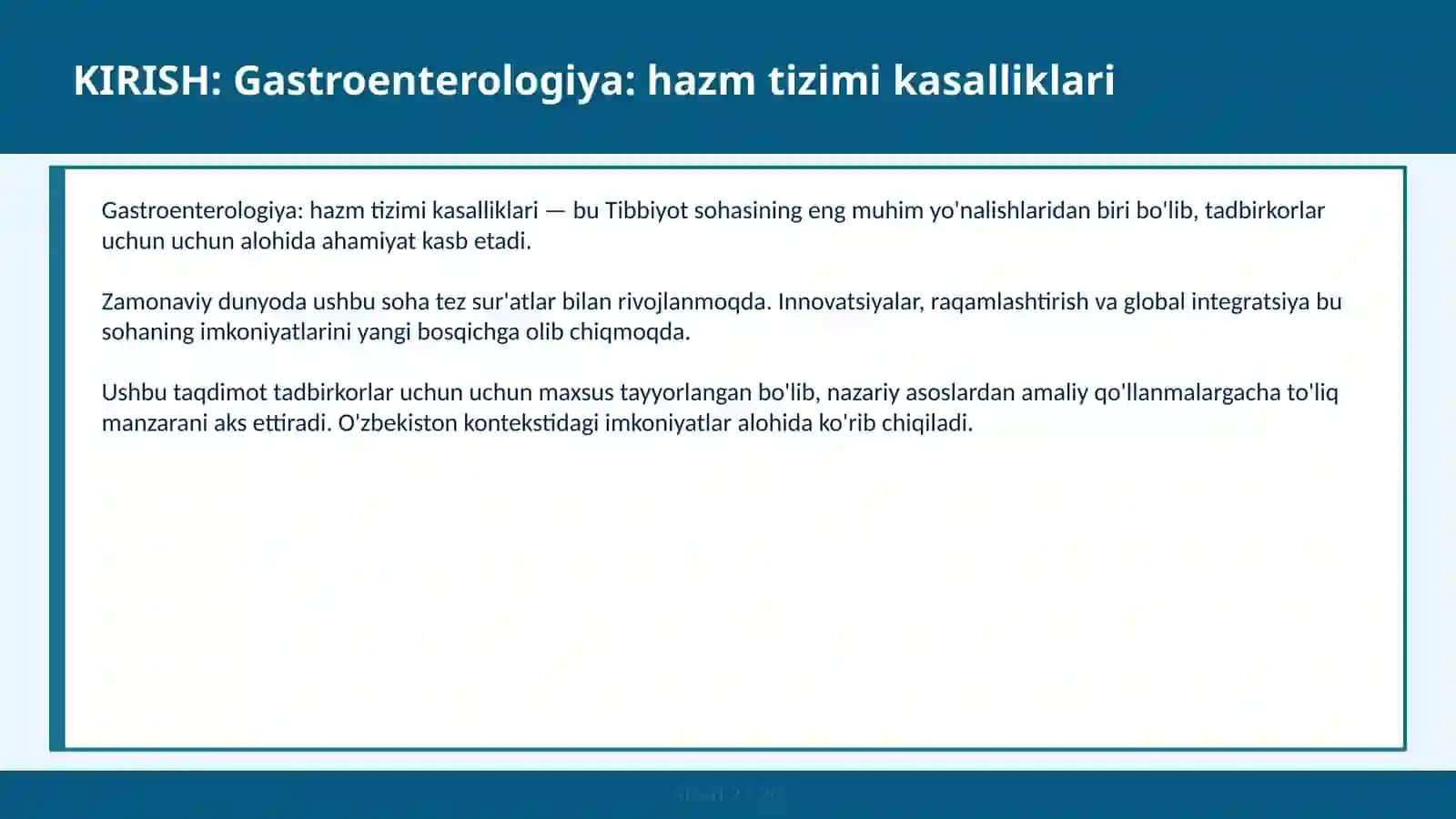 GASTROENTEROLOGIYA: HAZM TIZIMI KASALLIKLARI 2