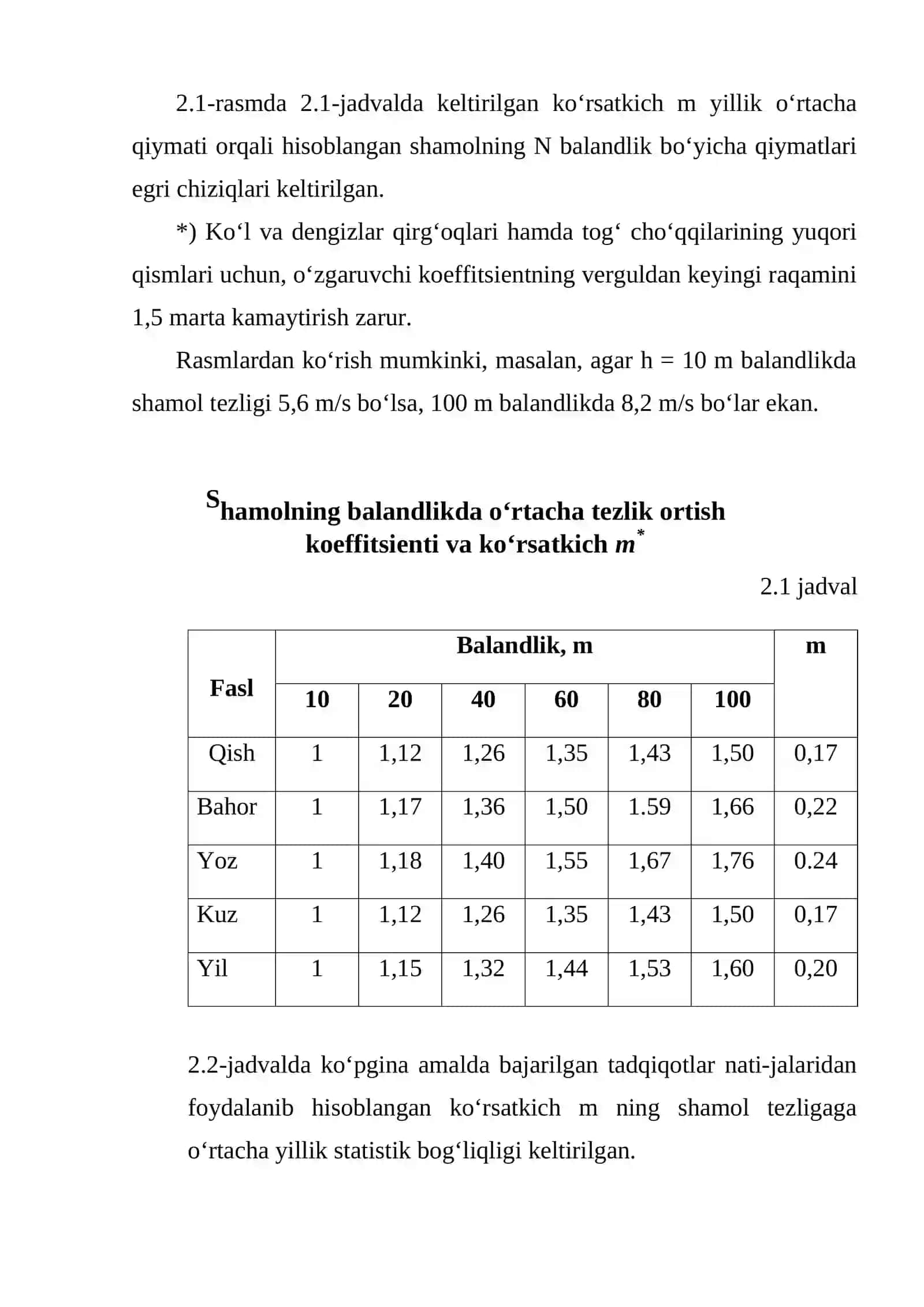 Shamol o‘rtacha tezligining balandlikka bog‘liqligi. Shamol tezligini aniqlovchi anemometrlar 2