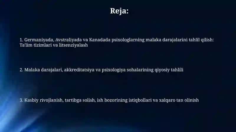 Germaniya, Avstraliya va Kanadadagi psixologlarning malaka darajalarini tahlil qilish 2