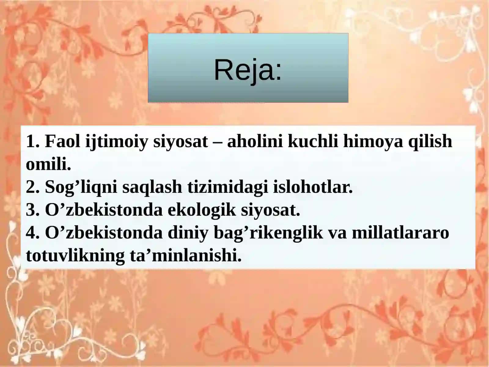IJTIMOIY SOHADA DAVLAT SIYOSATINING TAKOMILLASHIB BORISHI VA AHOLI FAROVONLIGINI OSHIRISH TADBIRLARI 2