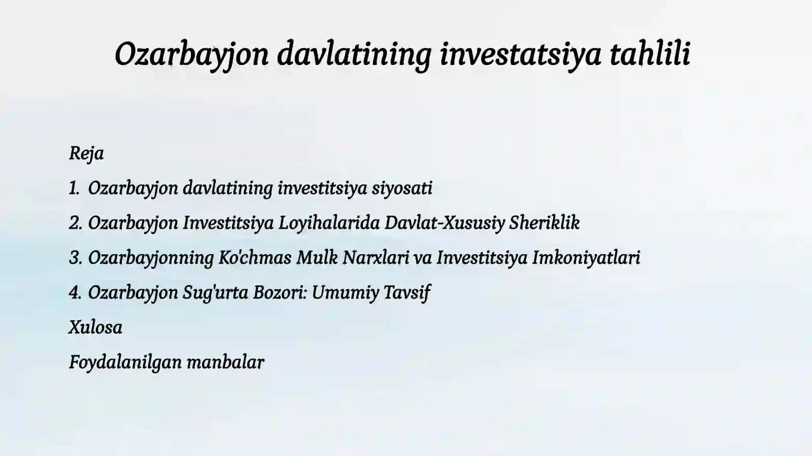 INVISTETSIYA FAOLIYATI FANIDAN TAYYORLAGAN TAQDIMOTI 2