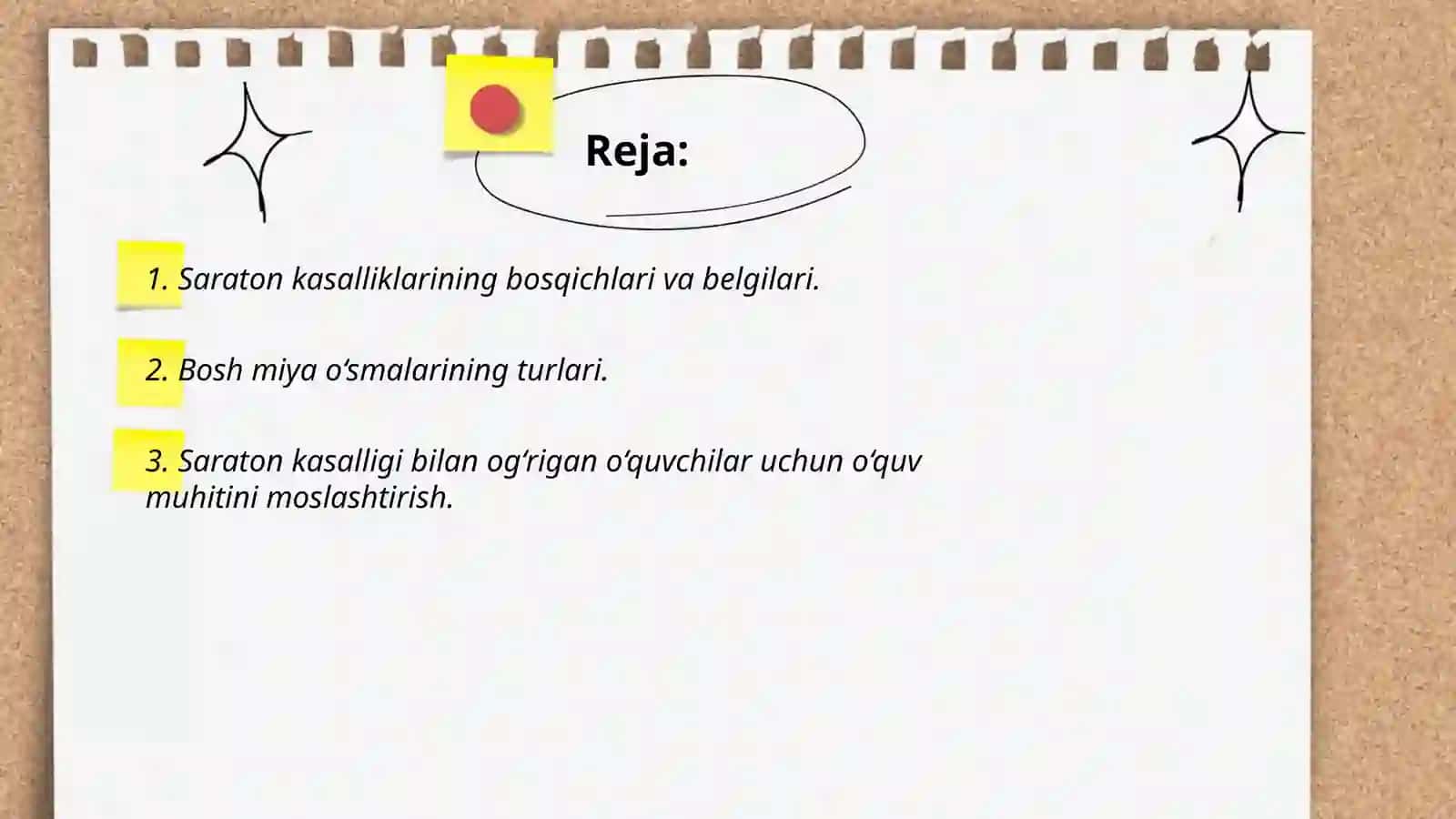 Saraton kasalliklari (bosh miya o‘smalari) bilan og‘rigan o‘quvchilar bilan mashg‘ulotlar o‘tish tamoyillari 2