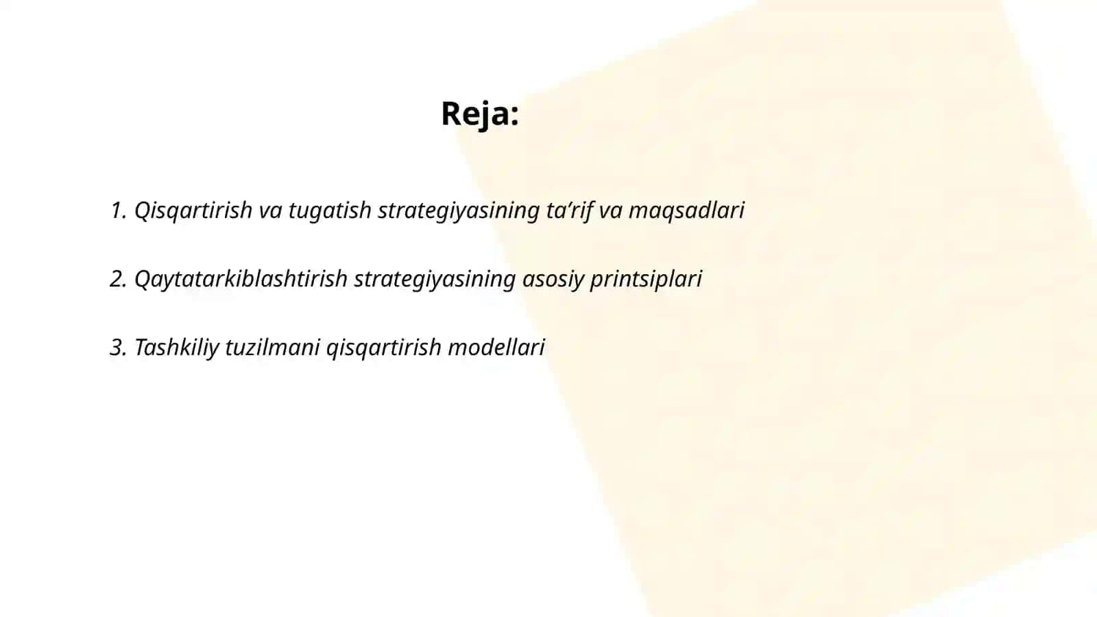 Qisqartirish va tugatish strategiyasi 2