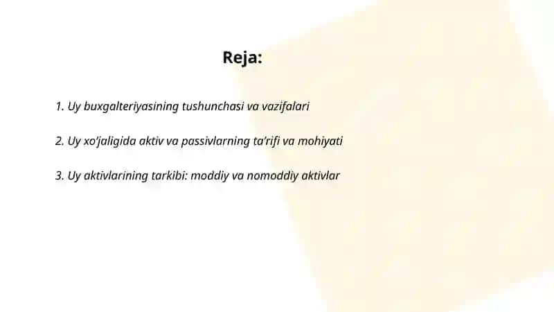 Uy buxgalteriyasi tushunchasi 2