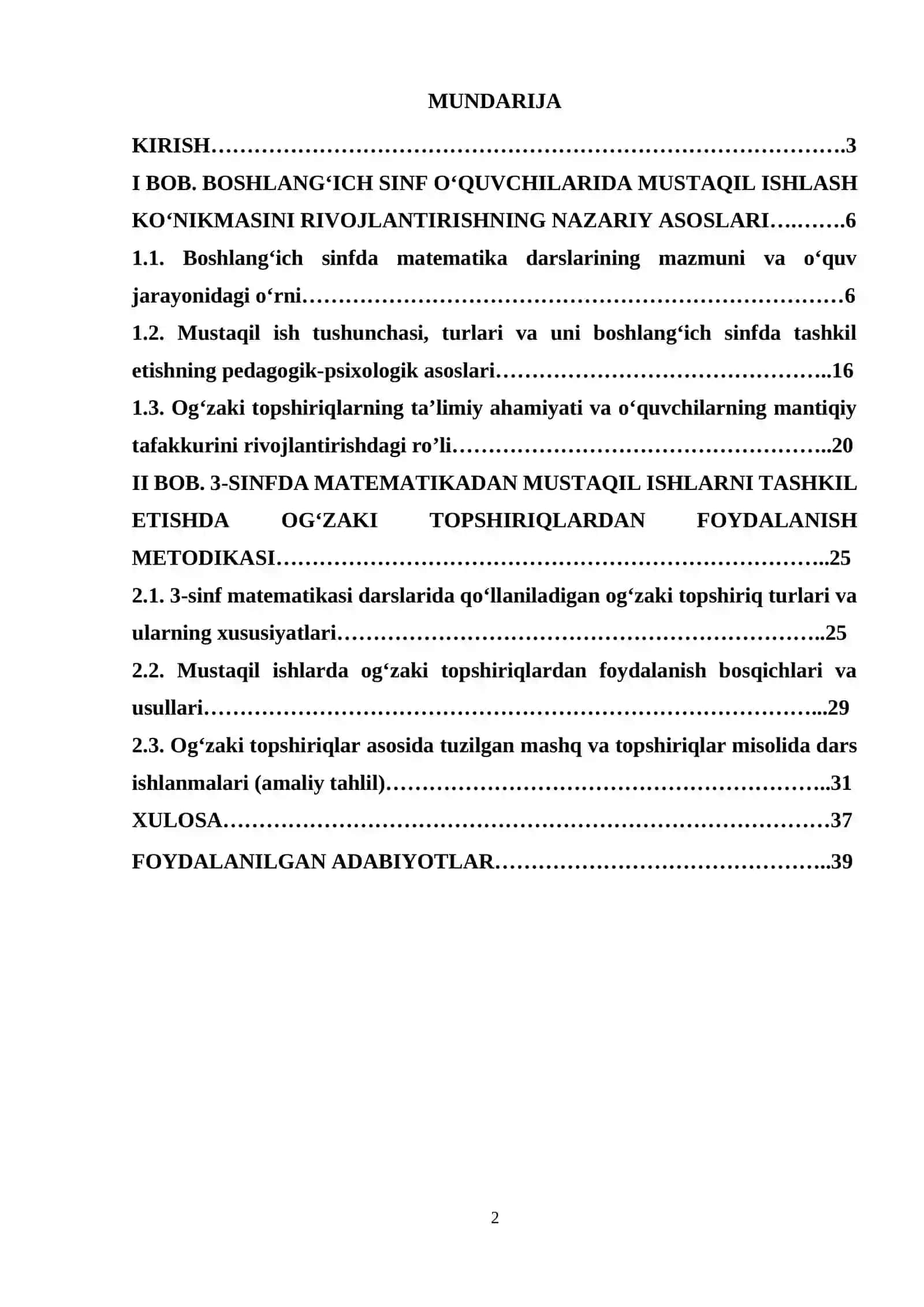 Boshlangʻich sinfda matematikadan mustaqil ishlarni tashkil etishda ogʻzaki topshiriqlardan foydalanish metodikasi (3-sinf misolida) 2