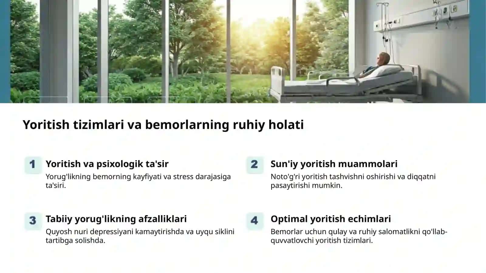 Kasalxona yoritilganligi: sog'liq va tuzalish kaliti 2