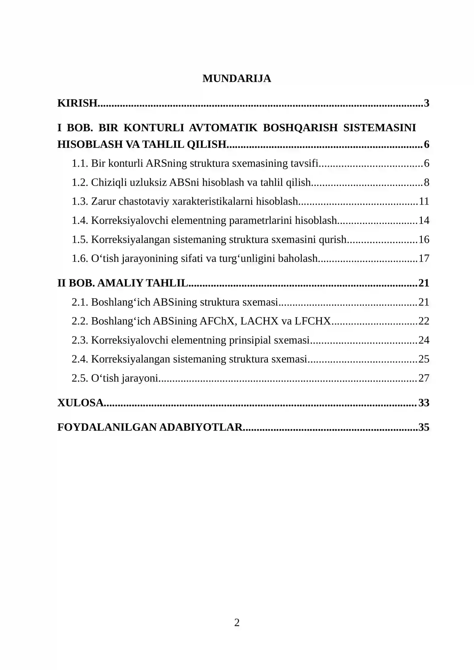 Quvurda suyuqlik sarfini avtomatik boshqarish tizimining turg‘unligini tahlil qilish 2