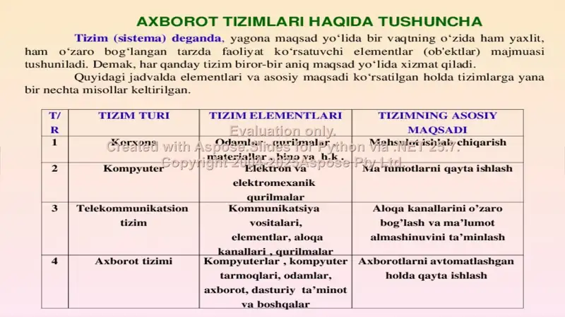 Axborot tizimlar tasnifi 2