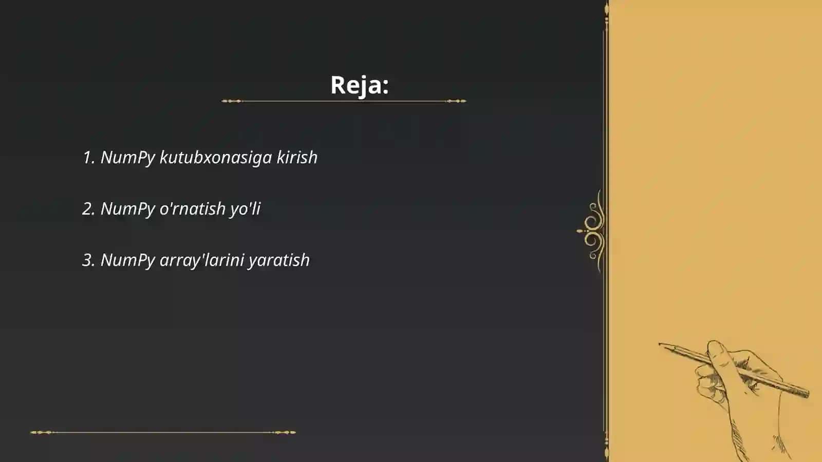 Paython da NumPy kutubxonasi bilan ishlash 2