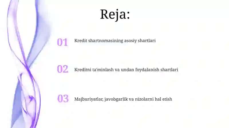 Korxonaga kredit berish. Kredit shartnomasining xususiyatlari 2