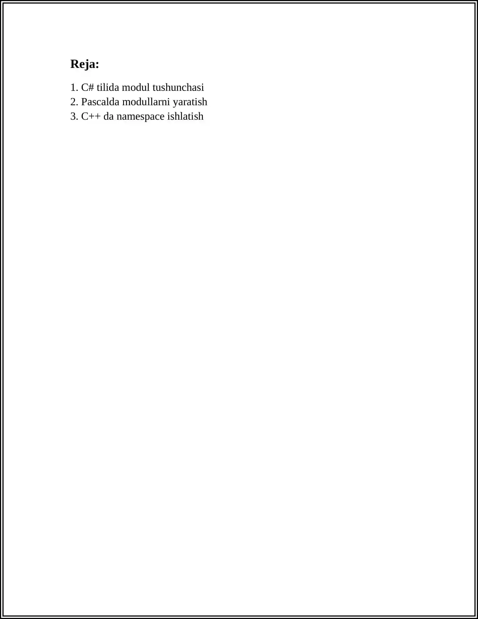 C# VA BOSHQA TILLARDA (PASCAL,C++)MODULI DASTURLASH 2