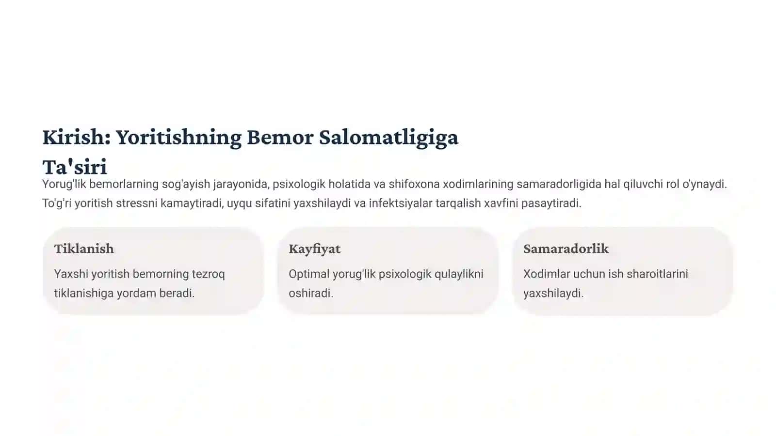 Kasalxona xonalarining tabiiy va sun'iy yoritilganlik holatini baholash 2