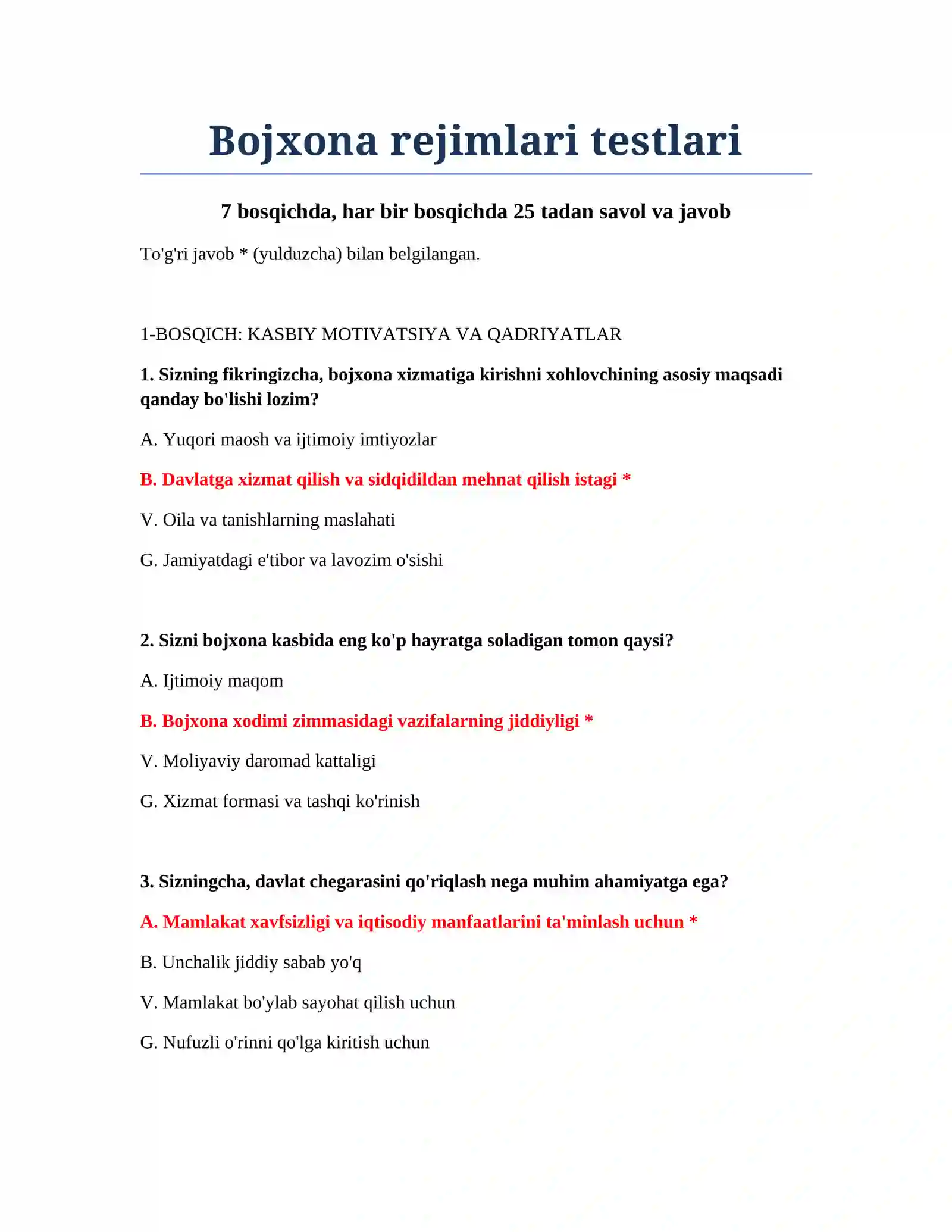 Bojxona rejimlari testlari 2