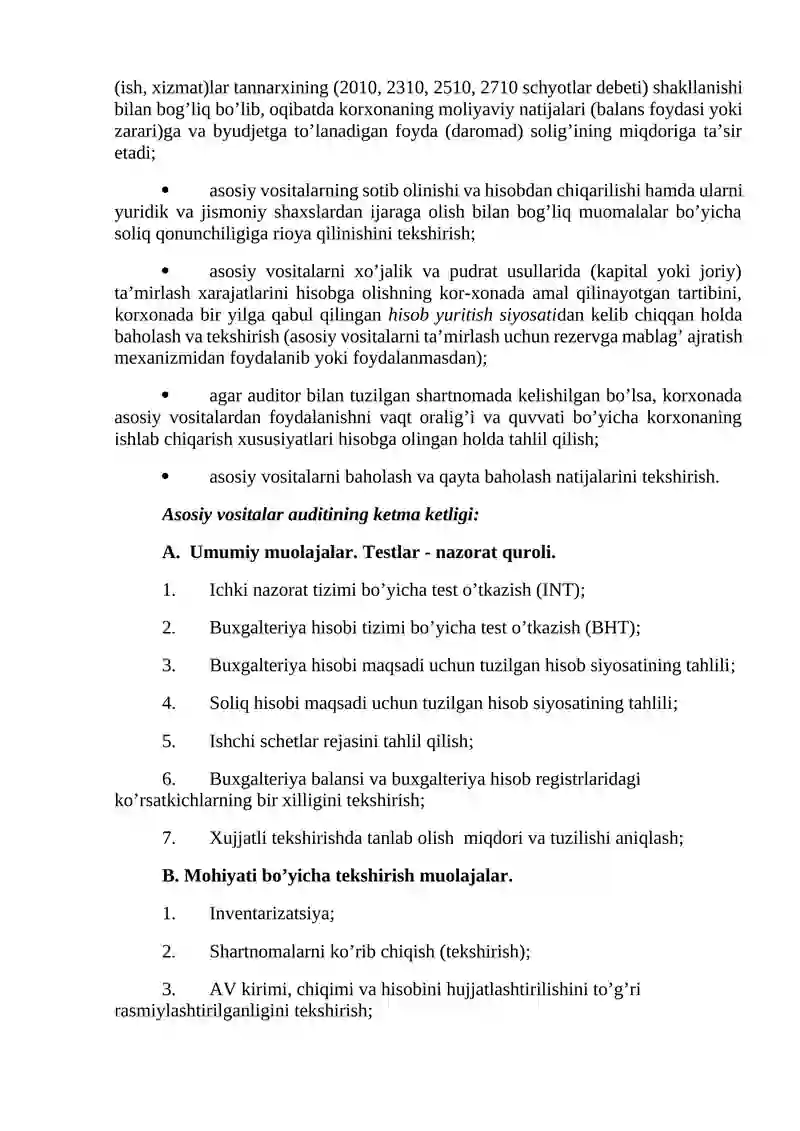 Asosiy vositalar harakati auditini tashkil etish 2