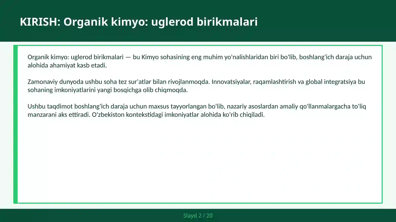 Organik kimyo: uglerod birikmalari 2