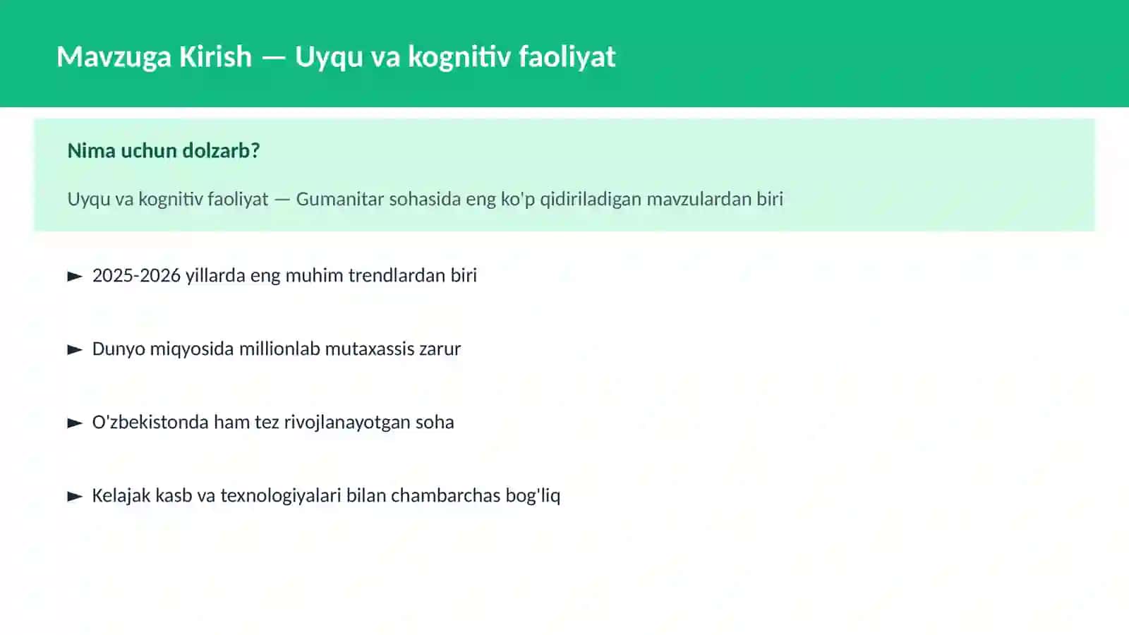 Uyqu va kognitiv faoliyat 2