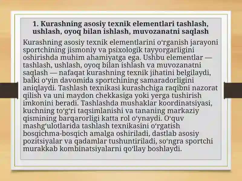 Kurashda amaliy usullarni o'rgatish texnikasi va taktikasi 2