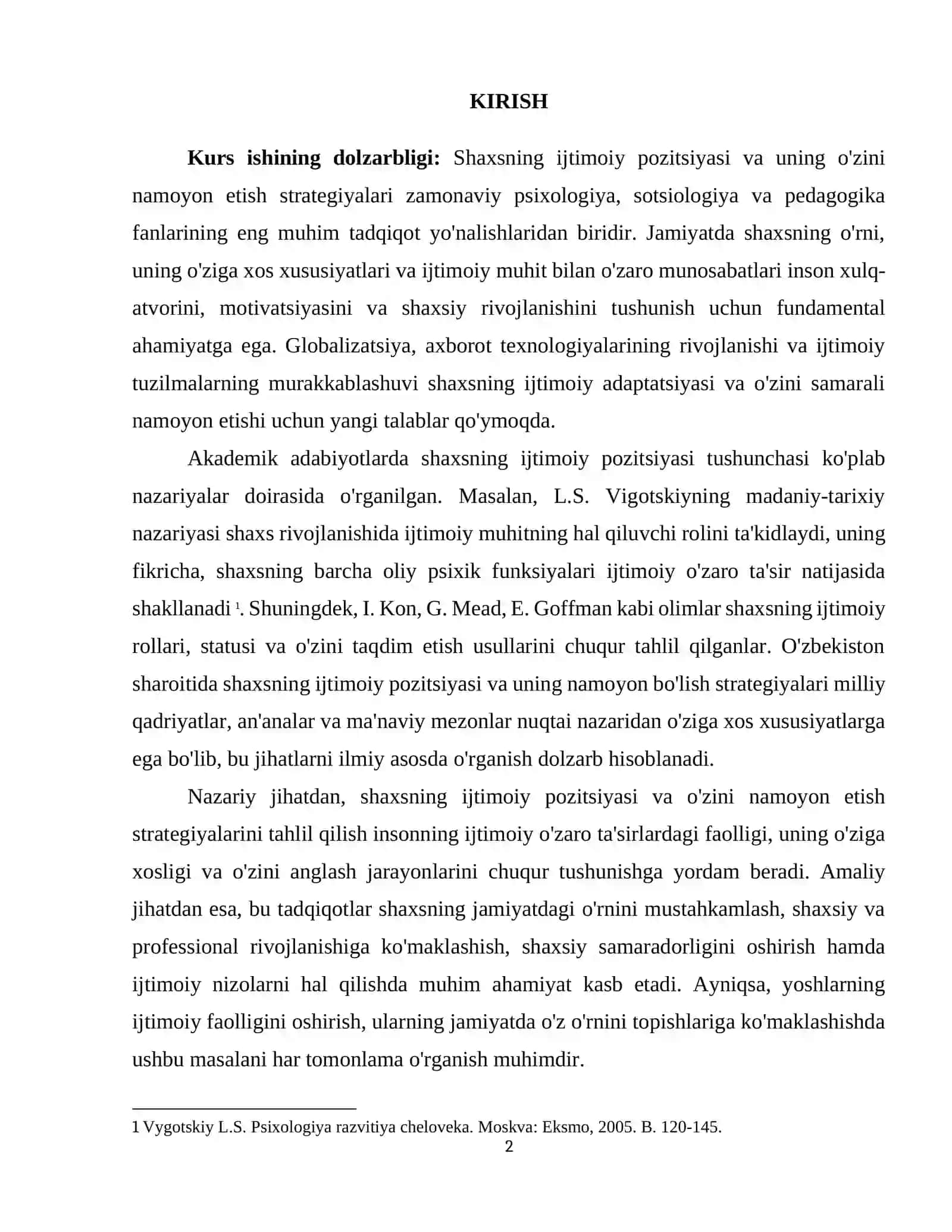 ShAXSNING IJTIMOIY POZITSIYASI VA O'ZINI NAMOYON ETISH STRATEGIYALARI 2