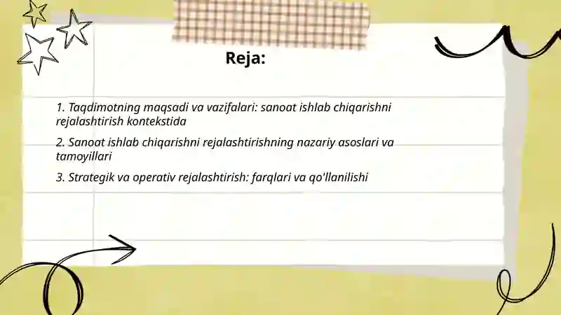 Sanoat ishlap chiqarishini rejalashtirish va bashorat qilish mavzusida taqdimot tayorlash 2