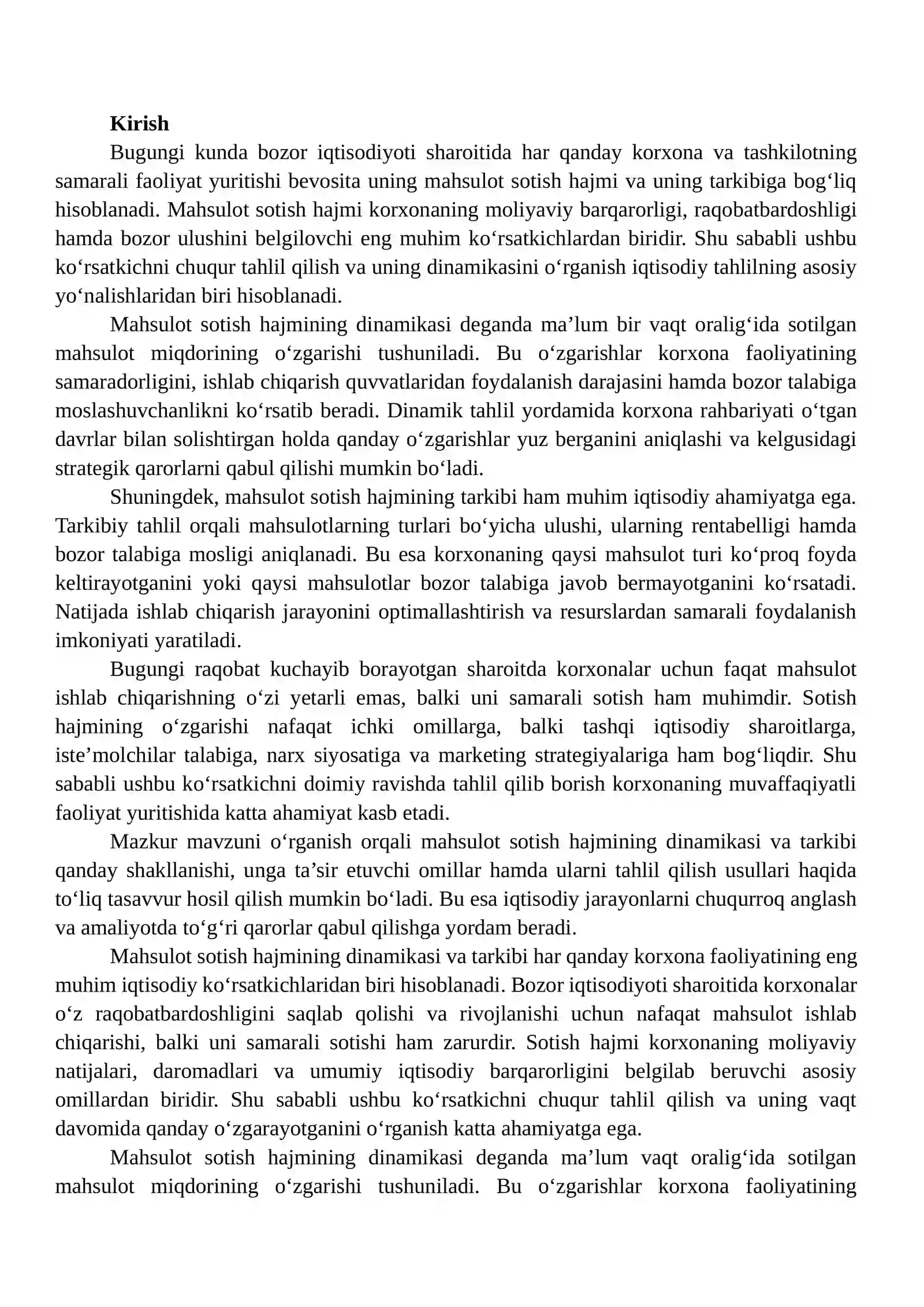 Mahsulot sotish hajmining dinamikasi va tarkibi 2