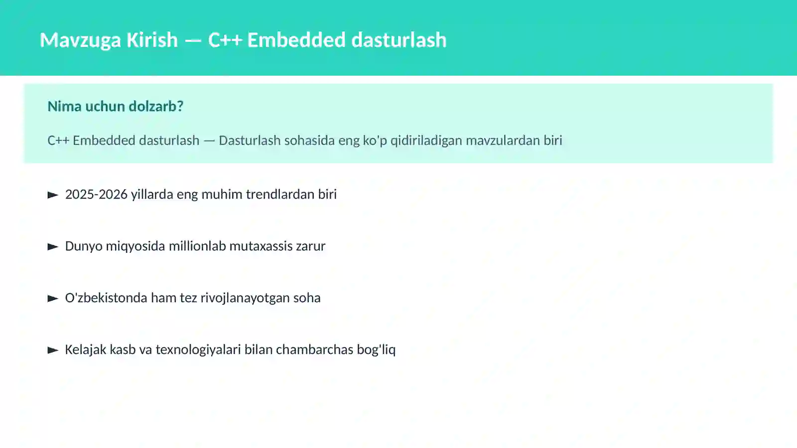 C++ Embedded dasturlash 2