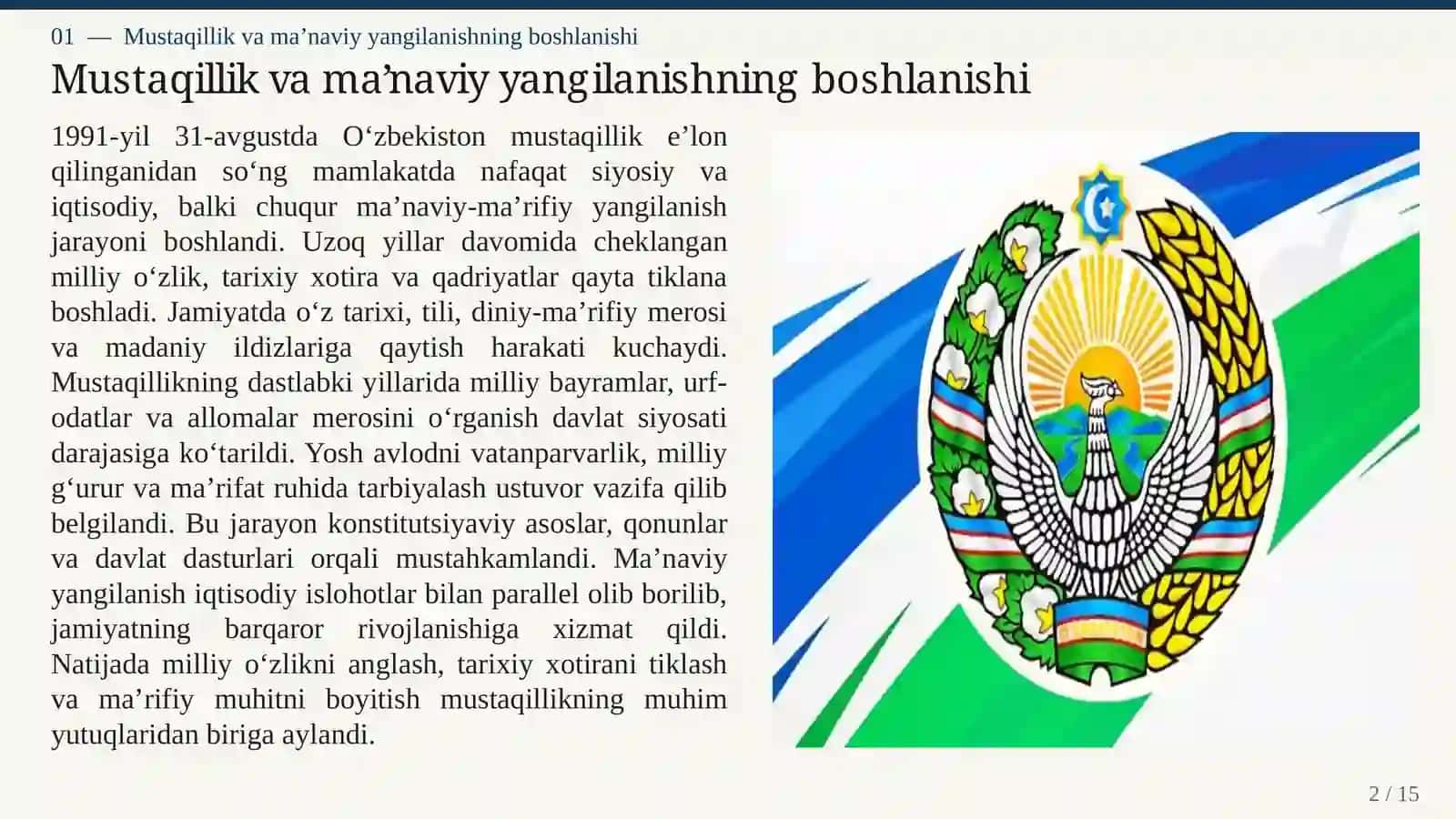 ISTIQLOL YILLARIDA MA'NAVIY VA MA'RIFIY O'ZGARISHLAR 2