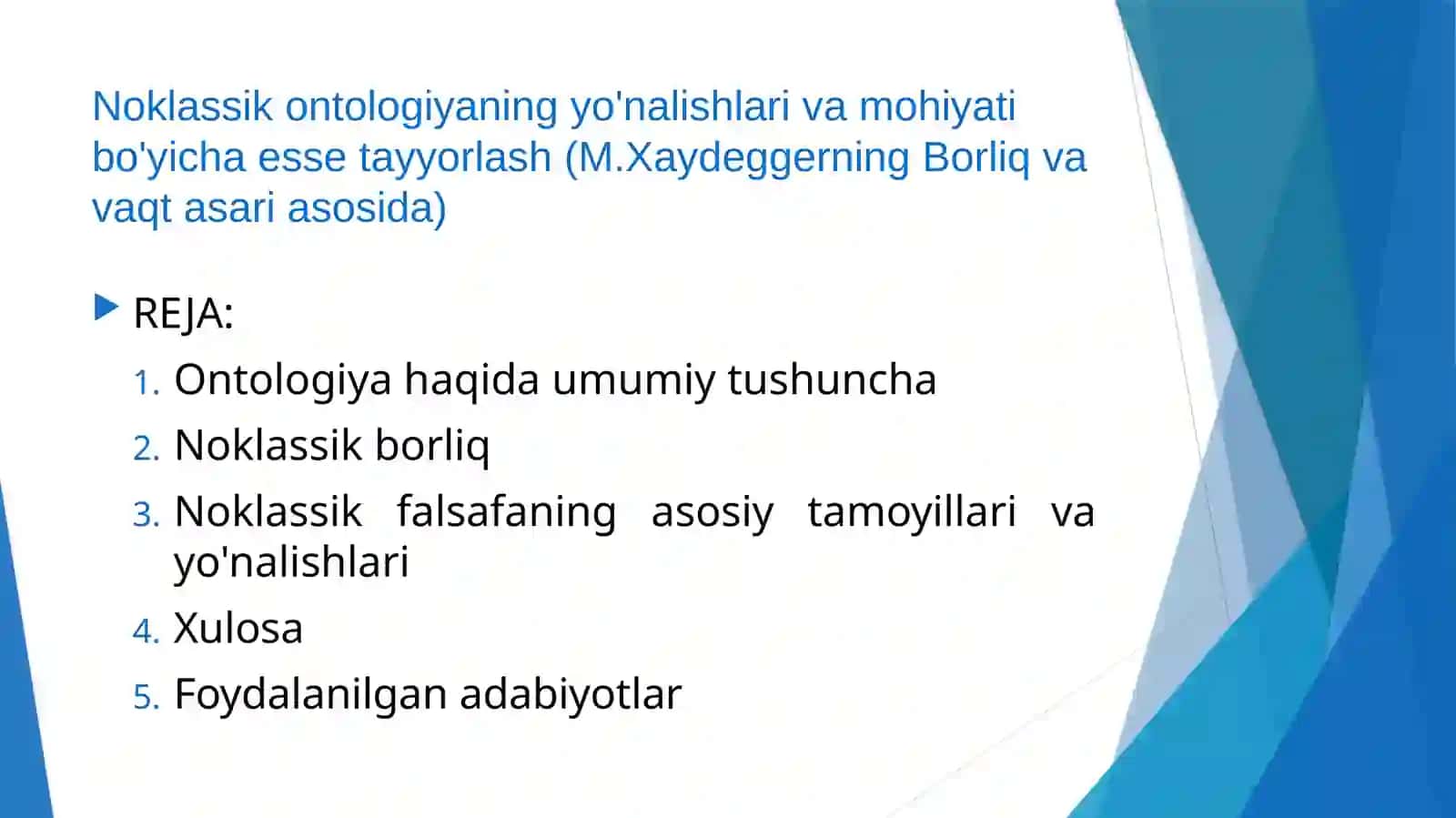 Ontologiyaning yo'nalishlari va mohiyatibo'yicha es setayyorlash 2