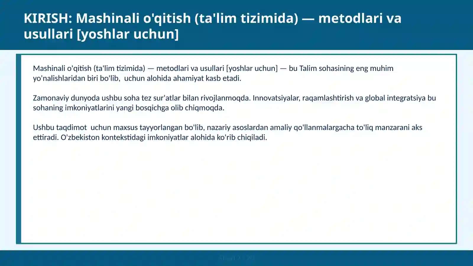 Mashinali o'qitish (ta'lim tizimida) — metodlari va usullari [yoshlar uchun] 2