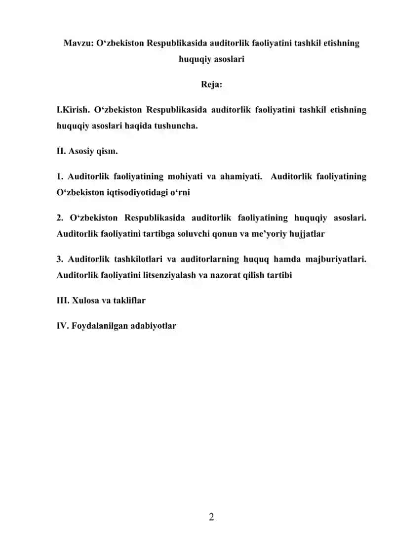 O‘zbekiston Respublikasida auditorlik faoliyatini tashkil etishning huquqiy asoslari 2