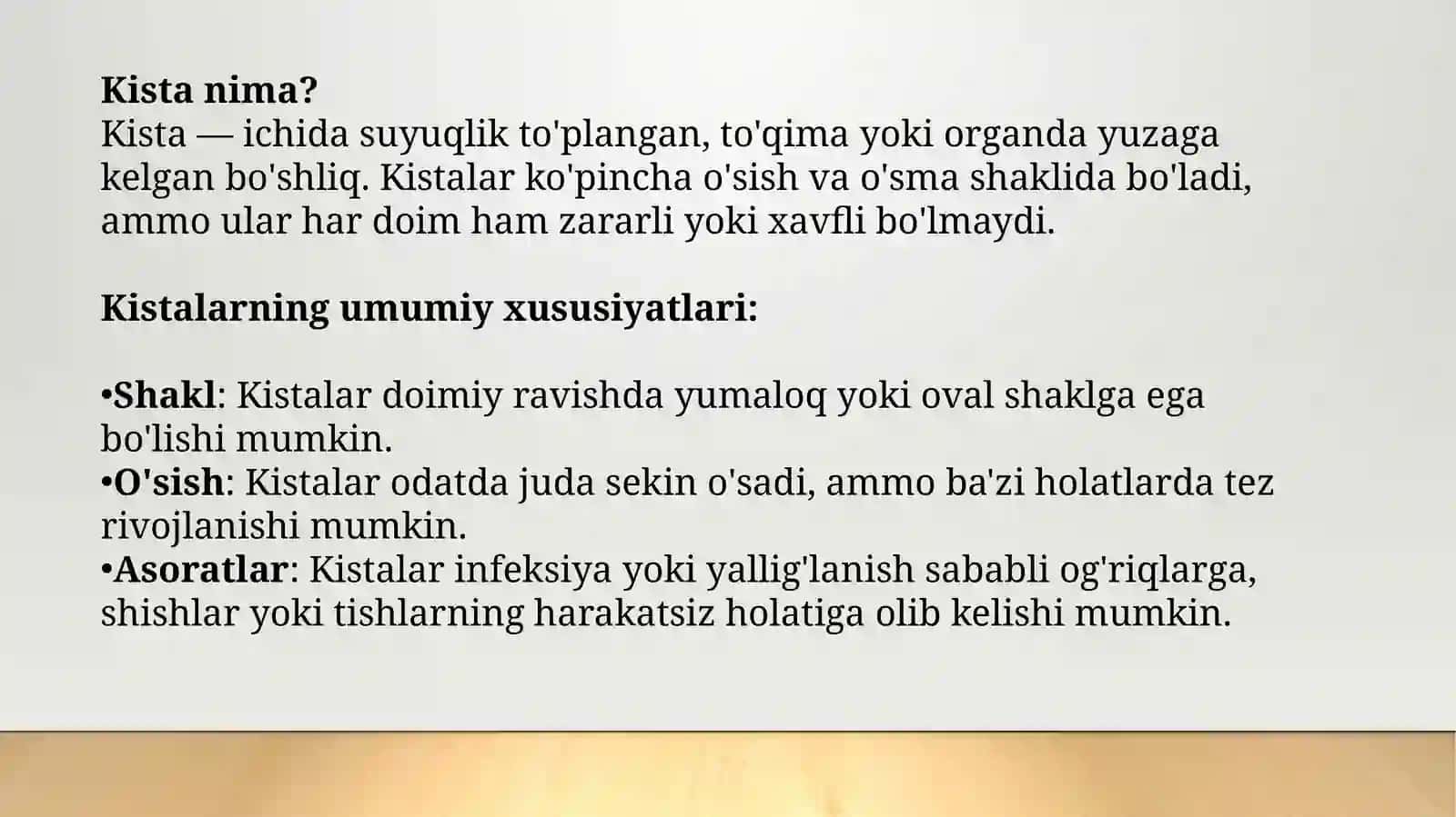 Tish-jag' tizimi kistalari, xavfsiz va xavfli o'sma kasalliklarida nur tashxis 2