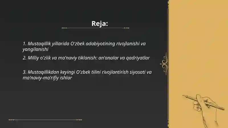 Mustaqillik yillarida Ozbekistondagi ma'naviy va madaniyat taraqqiyoti 2