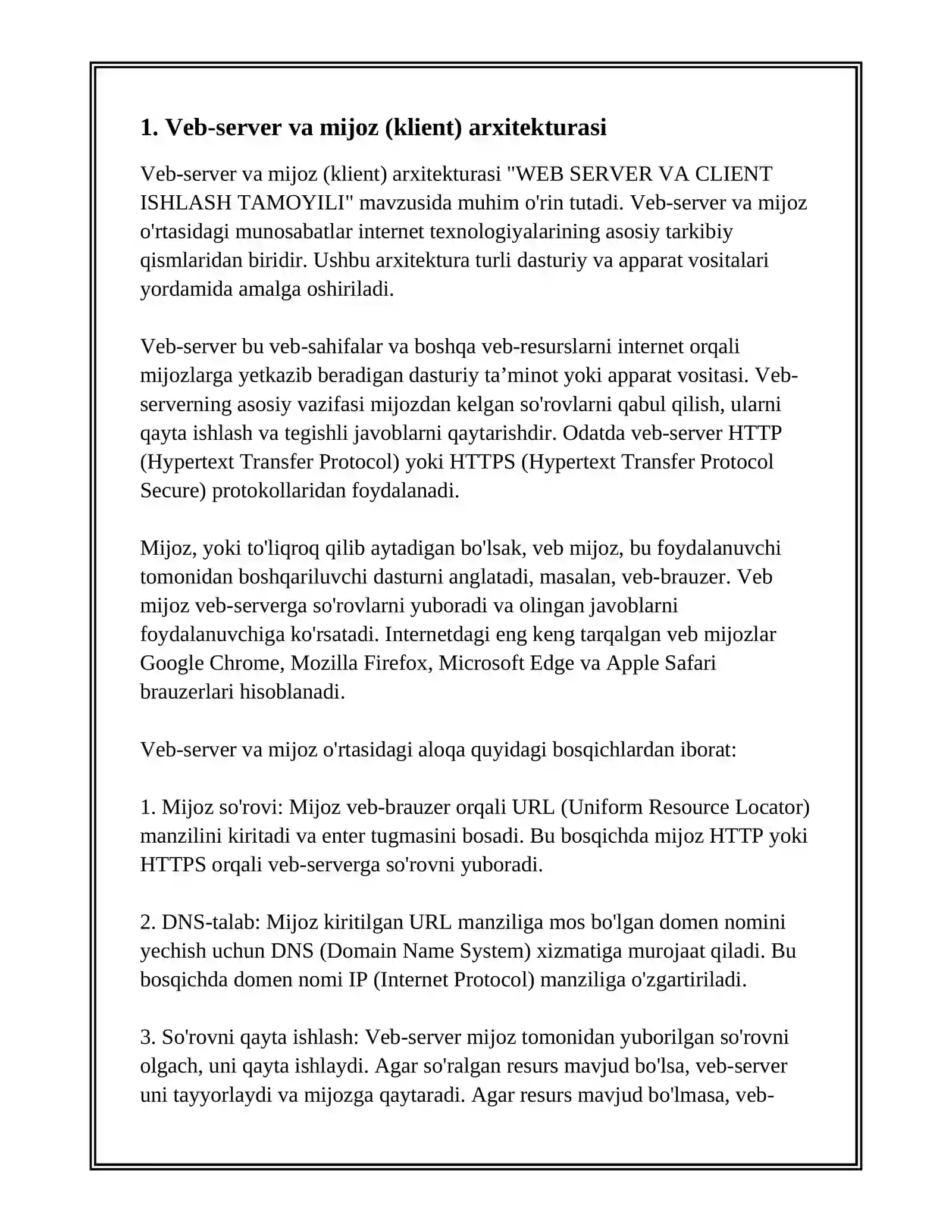 WEB SERVER VA CLIENT ISHLASH TAMOYILI 2