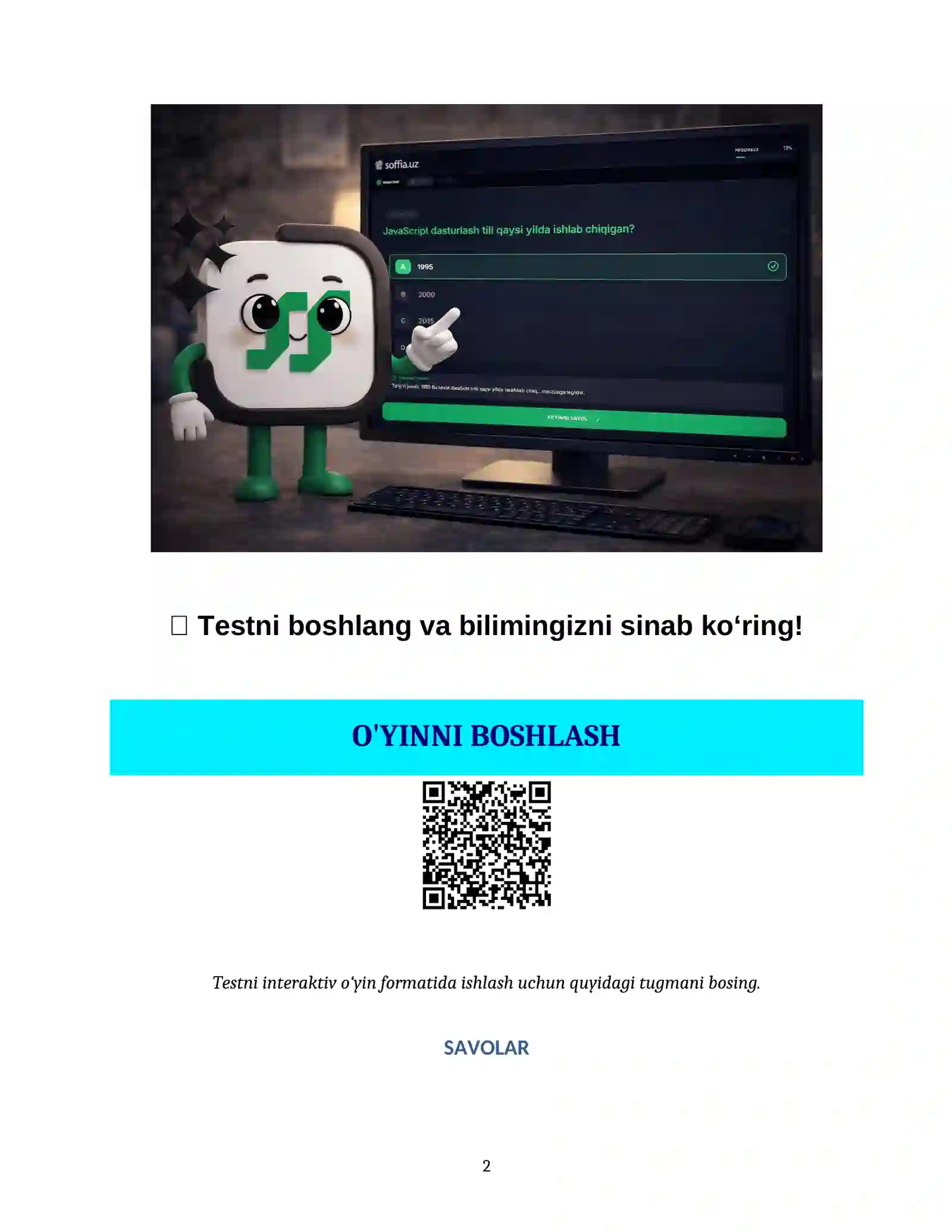 VEB-DASTURLASH ASOSLARI: HTML, CSS VA JAVASCRIPT BO'YICHA BILIMNI SINASH 2