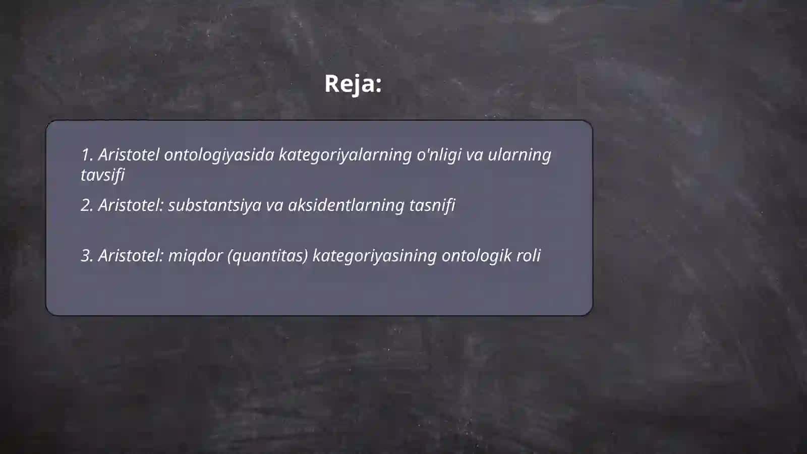 Aristotel, farobiy va kant ontologiyasida kategoriyalarning tasnifi 2