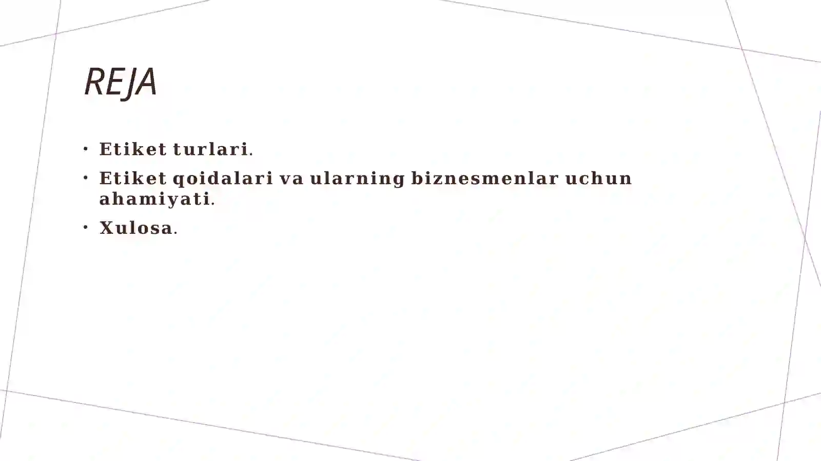 Etiket turlari va ulardagi xususiyatlar 2
