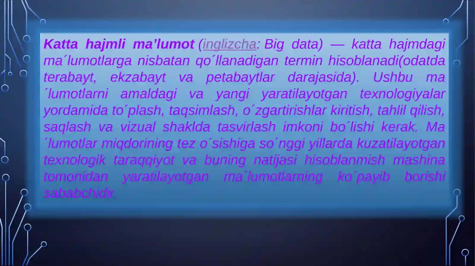 BIG DATA va uning turli tarmoq soxalarda qo’llanishi 2