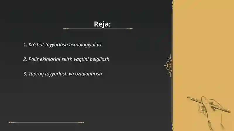 Himoyalangan yerlarda poliz ekinlarini koʻchatchiligini tashkil etish 2