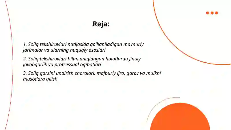 Soliq tekshiruvlarining va soliq nazorati boshqa choralarining huquqiy oqibatlari 2