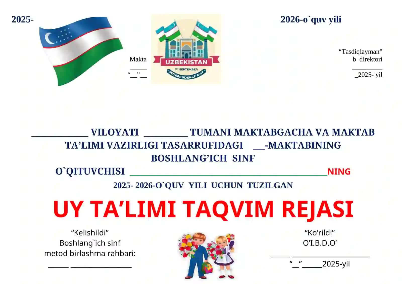 Uy Ta'limi Taqvim Rejasi 2