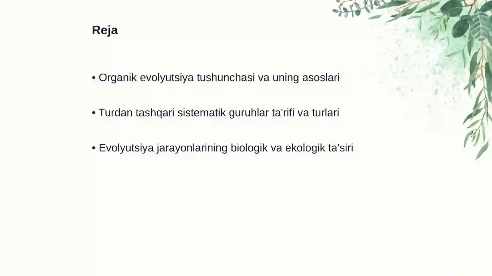 Organik evolyutsiyadan turdan tashqari sistematik guruhlarning kirshi 2