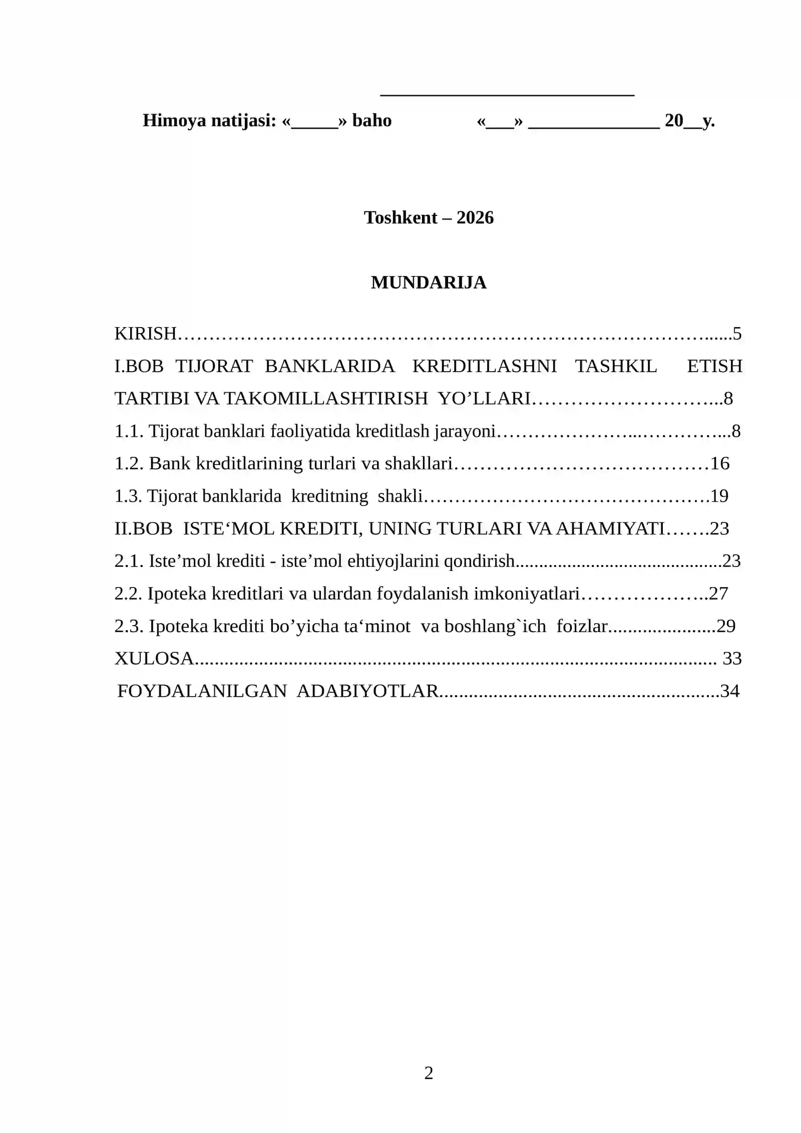Tijorat banklarida iste’mol kreditlari hisobi 2
