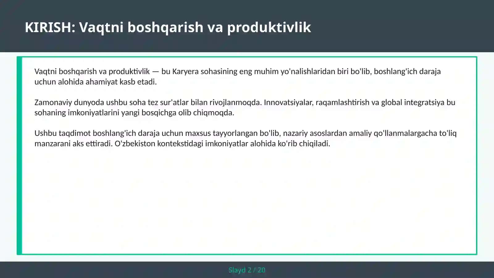 Vaqtni boshqarish va produktivlik 2