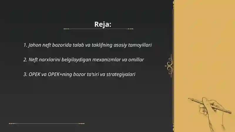 Jahon neft bozorining asosiy tamoyillari va istiqbollari 2